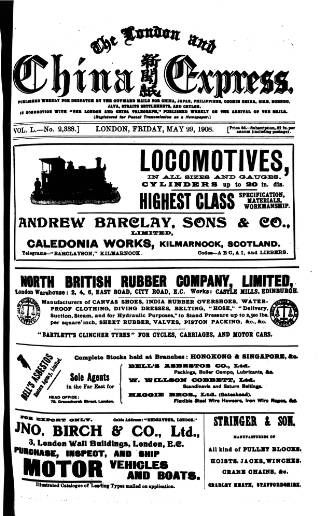 cover page of London and China Express published on May 29, 1908