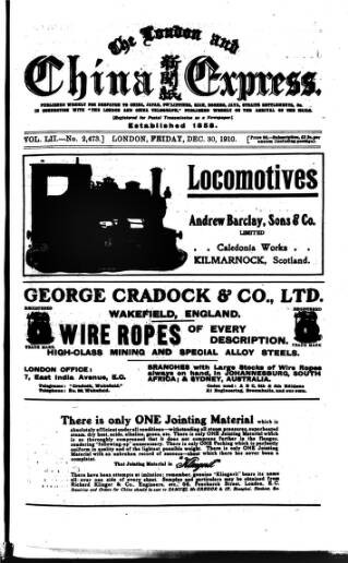 cover page of London and China Express published on December 30, 1910