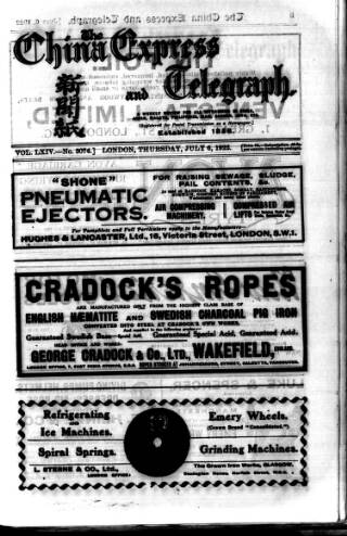 cover page of London and China Express published on July 6, 1922