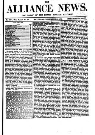 cover page of Alliance News published on November 30, 1878