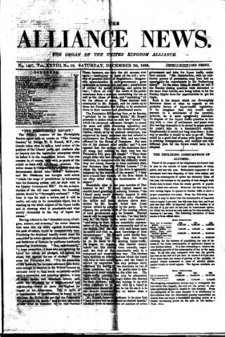 cover page of Alliance News published on December 30, 1882