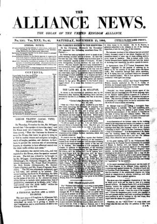 cover page of Alliance News published on November 15, 1884