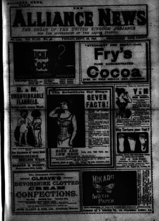 cover page of Alliance News published on September 18, 1896