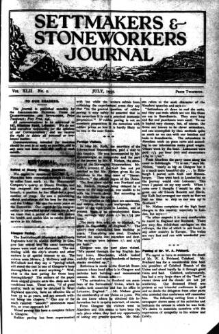 cover page of Settmakers' and Stoneworkers' Journal published on July 1, 1932