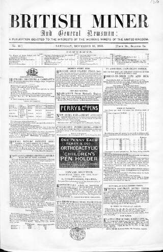 cover page of British Miner and General Newsman published on November 15, 1862