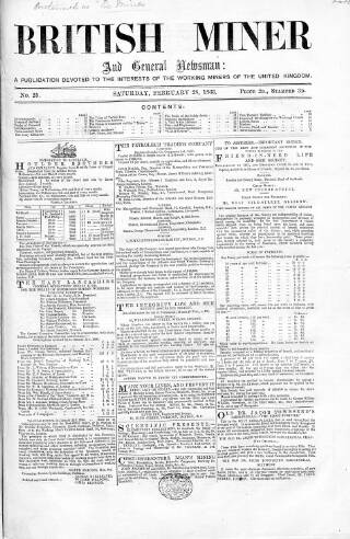cover page of British Miner and General Newsman published on February 28, 1863