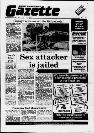 cover page of Ruislip & Northwood Gazette published on September 18, 1986
