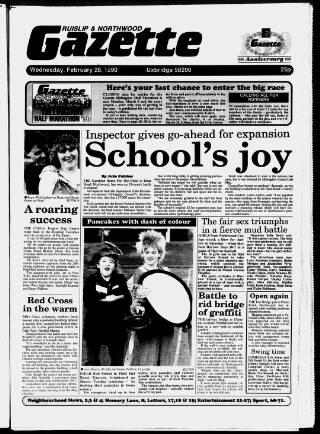 cover page of Ruislip & Northwood Gazette published on February 28, 1990