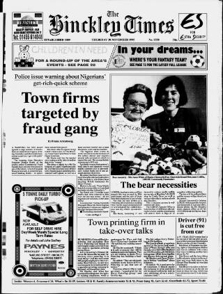 cover page of Hinckley Times published on November 30, 1995