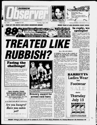 cover page of Dunmow Observer published on July 6, 1995