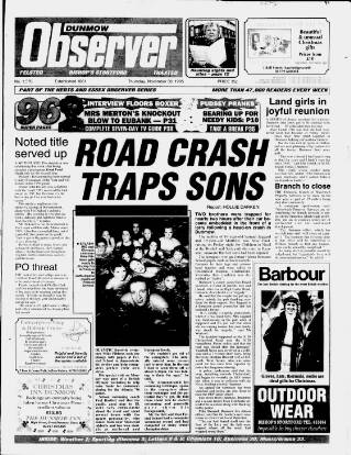 cover page of Dunmow Observer published on November 30, 1995