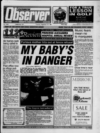 cover page of Dunmow Observer published on September 18, 1997