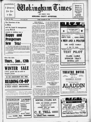 cover page of Wokingham Times published on December 30, 1938