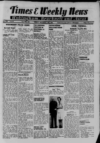 cover page of Wokingham Times published on November 30, 1945