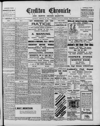 cover page of Crediton Gazette published on February 28, 1920