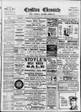 cover page of Crediton Gazette published on December 30, 1922