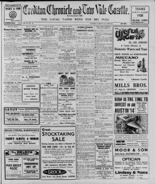 cover page of Crediton Gazette published on December 30, 1938