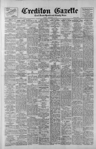 cover page of Crediton Gazette published on September 18, 1951