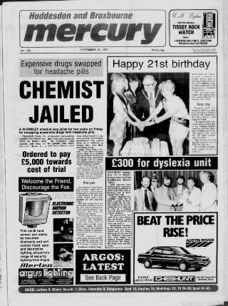 cover page of Hoddesdon and Broxbourne Mercury published on September 18, 1987