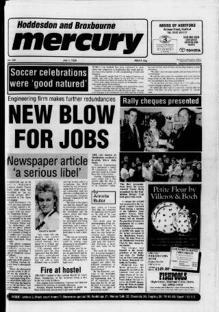 cover page of Hoddesdon and Broxbourne Mercury published on July 6, 1990