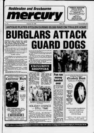cover page of Hoddesdon and Broxbourne Mercury published on November 30, 1990