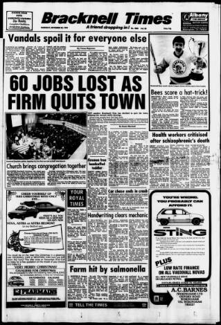 cover page of Bracknell Times published on November 30, 1989