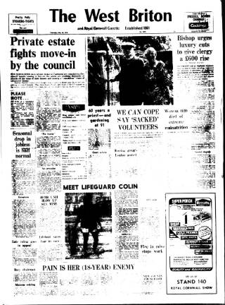 cover page of West Briton and Cornwall Advertiser published on May 29, 1975