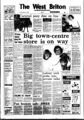 cover page of West Briton and Cornwall Advertiser published on September 18, 1986