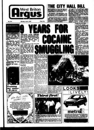cover page of West Briton and Cornwall Advertiser published on July 6, 1987