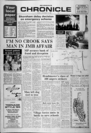 cover page of Sevenoaks Chronicle and Kentish Advertiser published on November 15, 1985