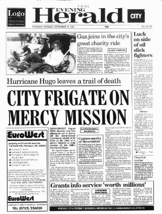 cover page of Western Evening Herald published on September 18, 1989