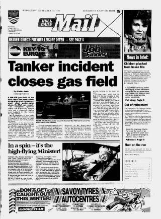 cover page of Hull Daily Mail published on September 18, 1996