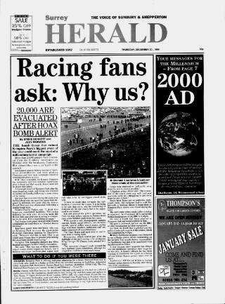 cover page of Sunbury & Shepperton Herald published on December 30, 1999