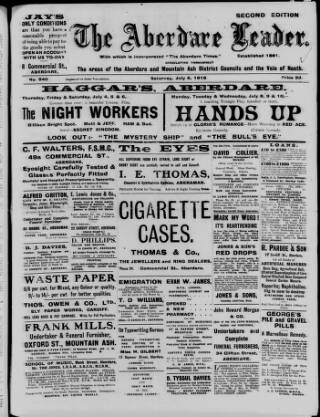 cover page of Aberdare Leader published on July 6, 1918
