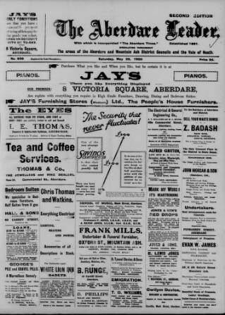 cover page of Aberdare Leader published on May 29, 1920