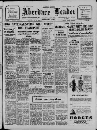 cover page of Aberdare Leader published on February 28, 1948