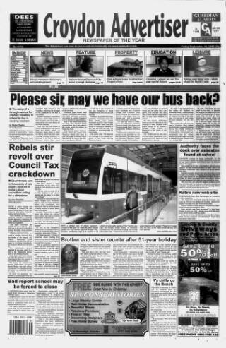 cover page of Croydon Advertiser and East Surrey Reporter published on September 18, 1998