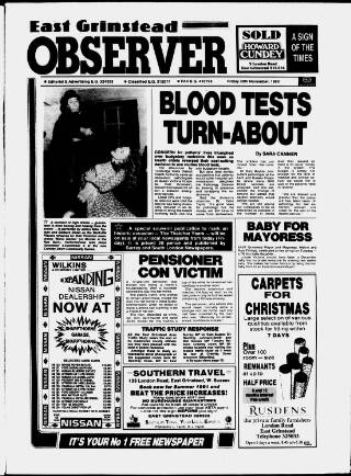 cover page of East Grinstead Observer published on November 30, 1990