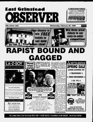 cover page of East Grinstead Observer published on February 28, 1996