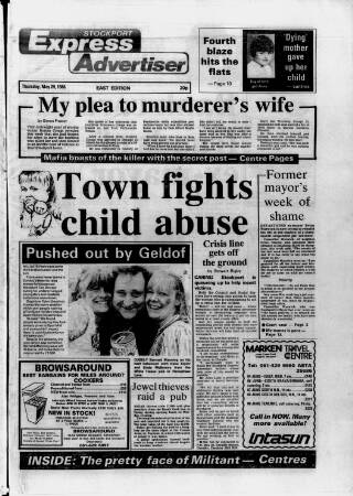 cover page of Stockport Express Advertiser published on May 29, 1986