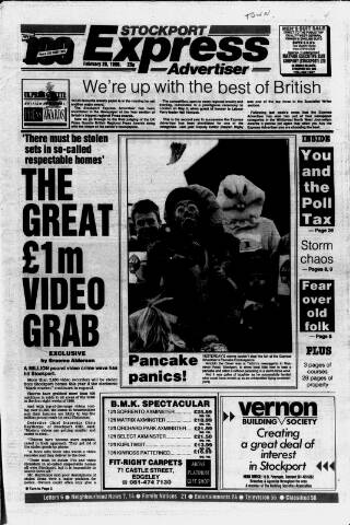cover page of Stockport Express Advertiser published on February 28, 1990