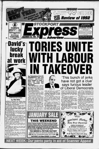 cover page of Stockport Express Advertiser published on December 30, 1992