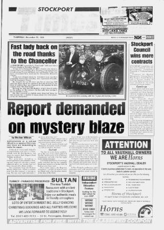cover page of Stockport Times published on November 30, 1995