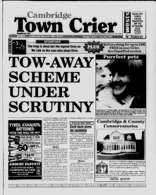 cover page of Cambridge Town Crier published on September 18, 1993