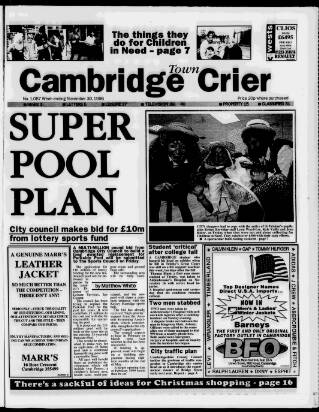cover page of Cambridge Town Crier published on November 30, 1996