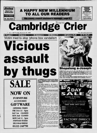 cover page of Cambridge Town Crier published on December 30, 1999