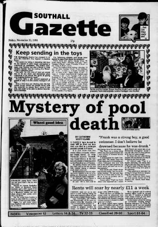 cover page of Southall Gazette published on November 30, 1990