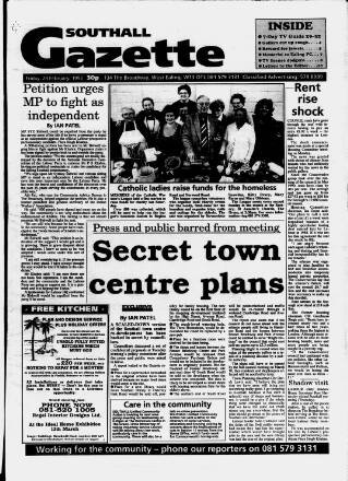 cover page of Southall Gazette published on February 28, 1992