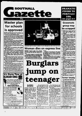 cover page of Southall Gazette published on September 18, 1992