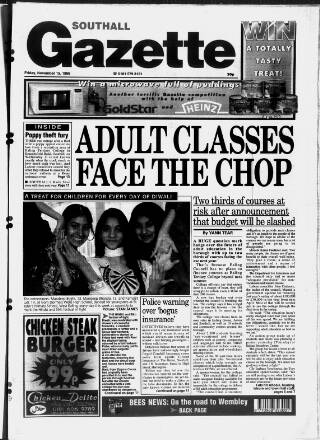 cover page of Southall Gazette published on November 15, 1996